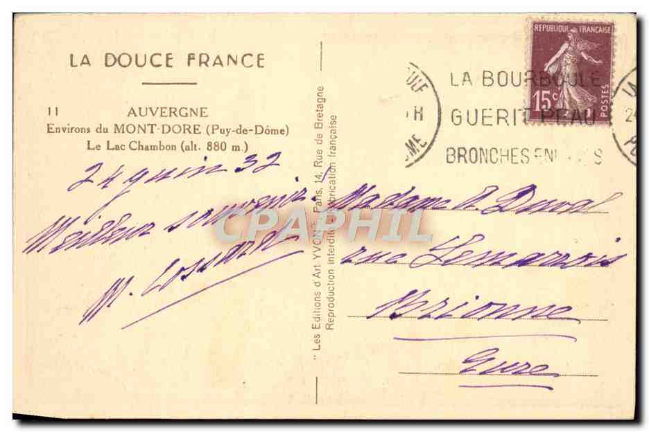 Le Lac Chambon — Environs du Mont-Dore (Puy-de-Dôme) — Les Éditions d'Art Yvon — Rückseite