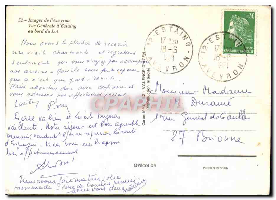 Vue Générale d'Estaing au bord du Lot — MYSCOLOR n°52 — Rückseite