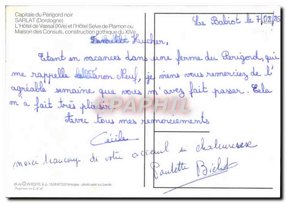 CPM Capitale du Perigord noir Sarlat Maison des consuls  — Rückseite
