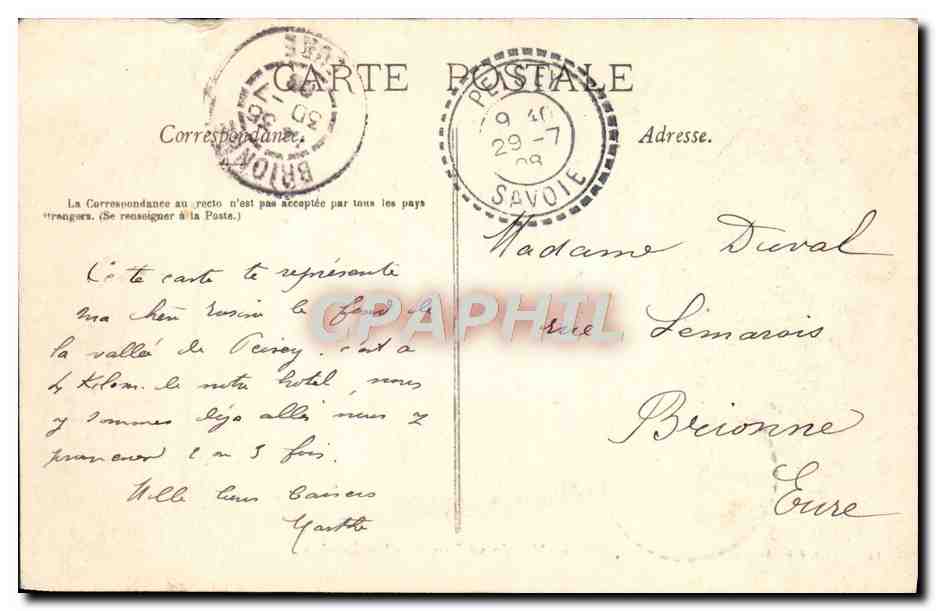 CPA Vallee de Peisey Les Lanches  — Verso