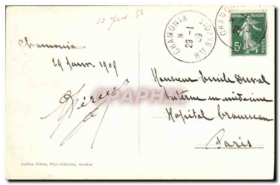 Chamonix — Un Saut de Skis — J. J. 8096 — Verso