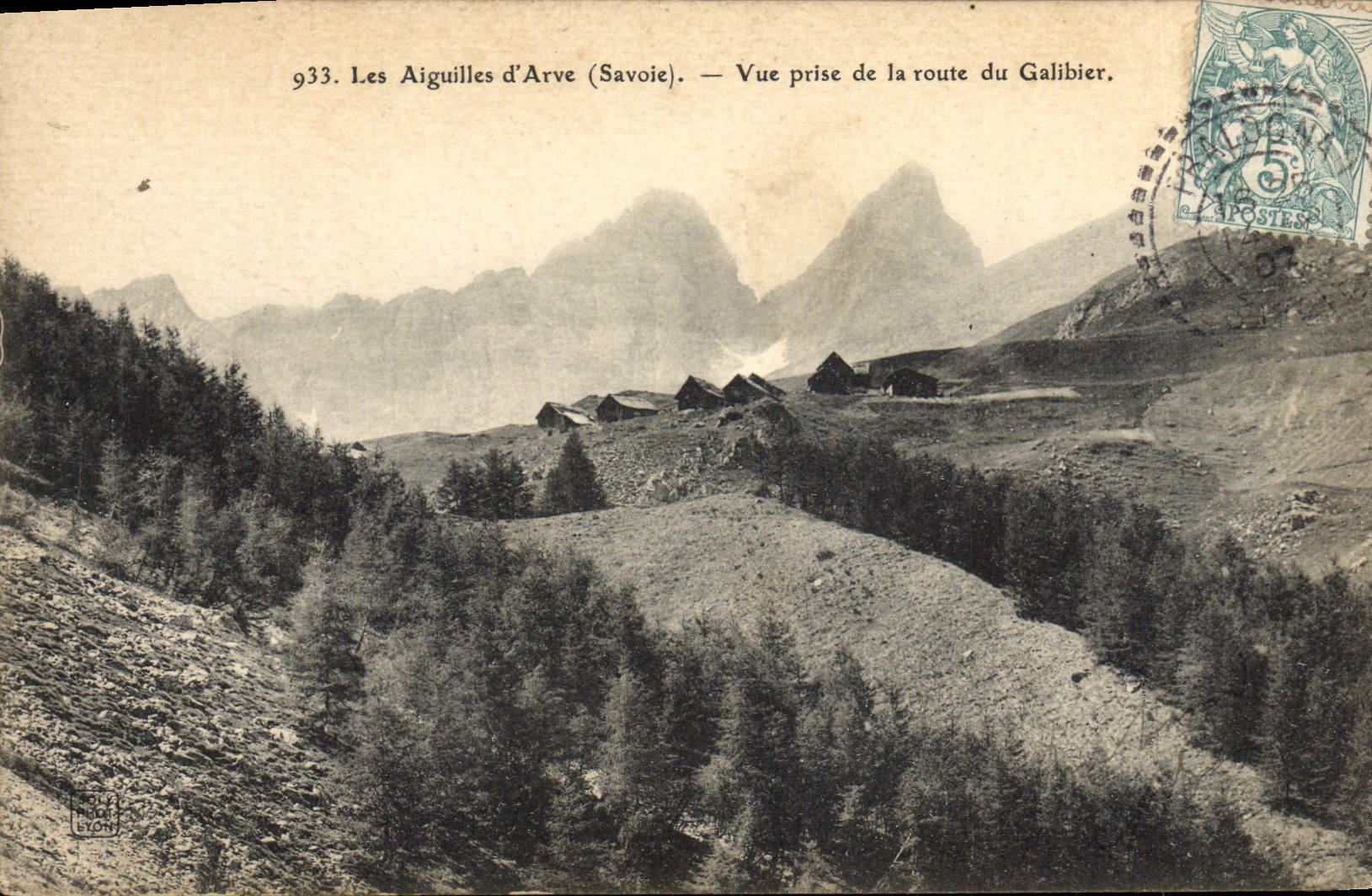 CPA Les Aiguilles d'Arve vue prise de la route du Galibier cachet Pralognan