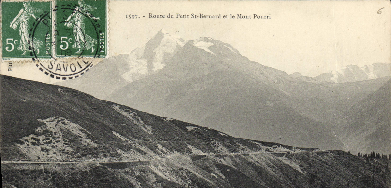 CPA Route du Petit St Bernard et le Mont Pourri cachet Pesey