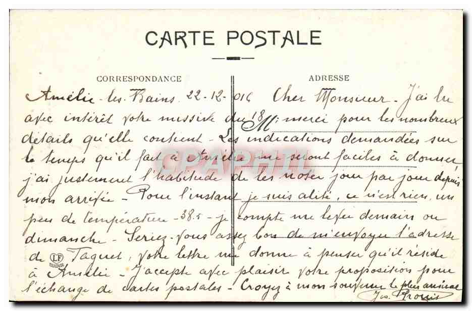 CPA Palalda pres Amelie les Bains La porte de l'eglise — Rückseite