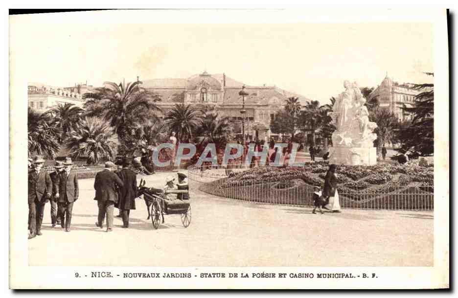 CPA Nice Nouveaux Jardins Statue de la Poesie et Casino Municipal Charette Ane Mule