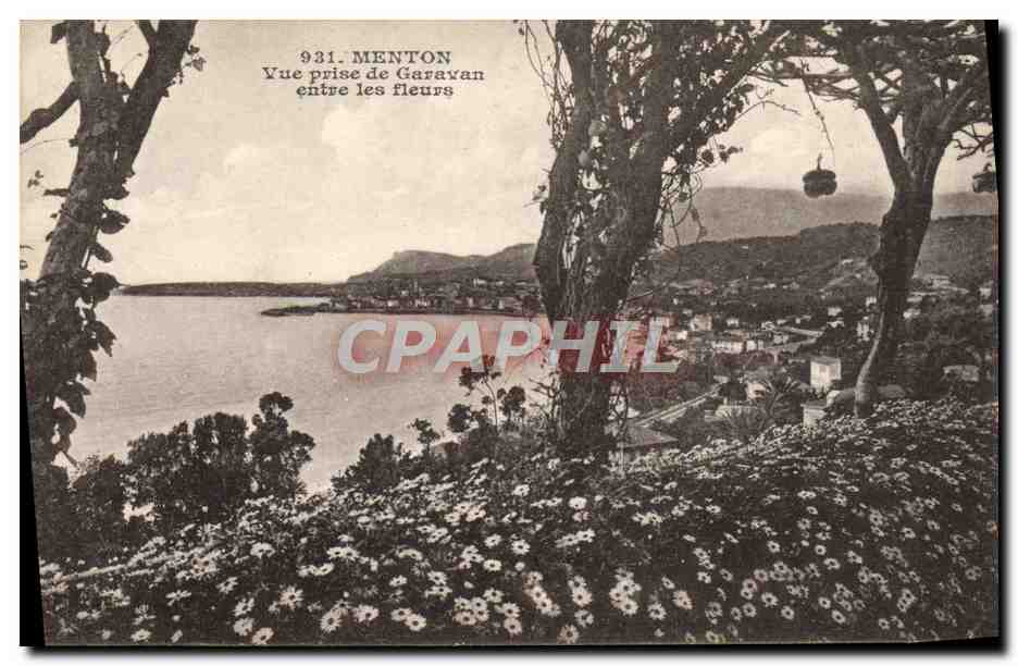 CPA Menton Vue prise de Garavan entre les fleurs 