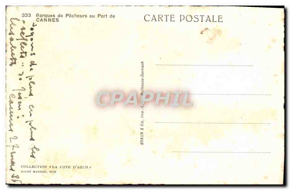 CPA Barques de Pecheurs au Port de Cannes Bateau — Rückseite