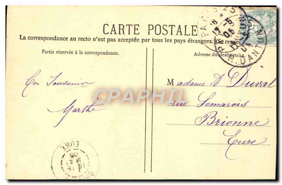CPA Chateau de Chantilly — Verso
