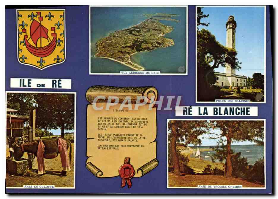 Île de Ré — Vue aérienne, phare des Baleines, ânes en culotte, anse de Trousse Chemise — Artaud Frères