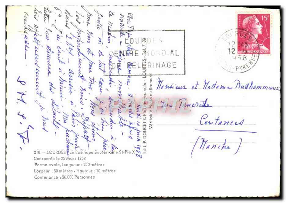 CPM Lourdes La Basilique souterraine St Pie X — Verso