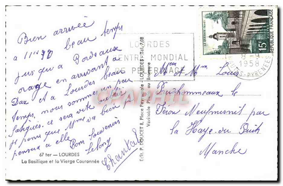 CPM Lourdes La Basilique et la Vierge Couronnee  — Verso