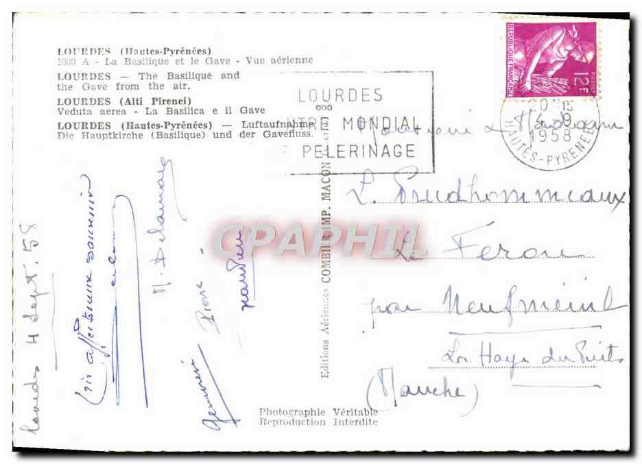 CPM Lourdes La Basilique et le Gave Vue aerienne  — Verso