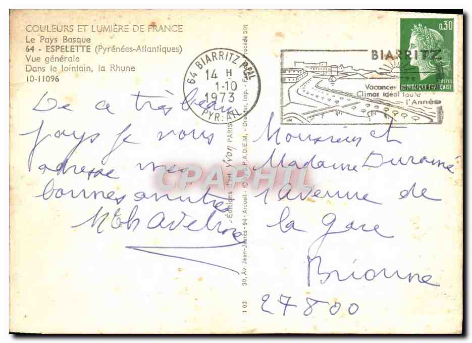 CPM Espelette Vue generale Attelage Boeufs Pays Basque — Rückseite
