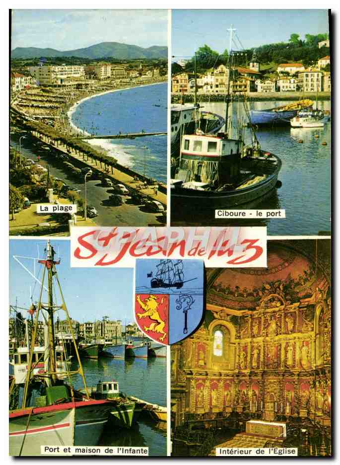 Saint-Jean-de-Luz — vue panoramique du port, plage et église — éditeur TEBÉO PANAZOL