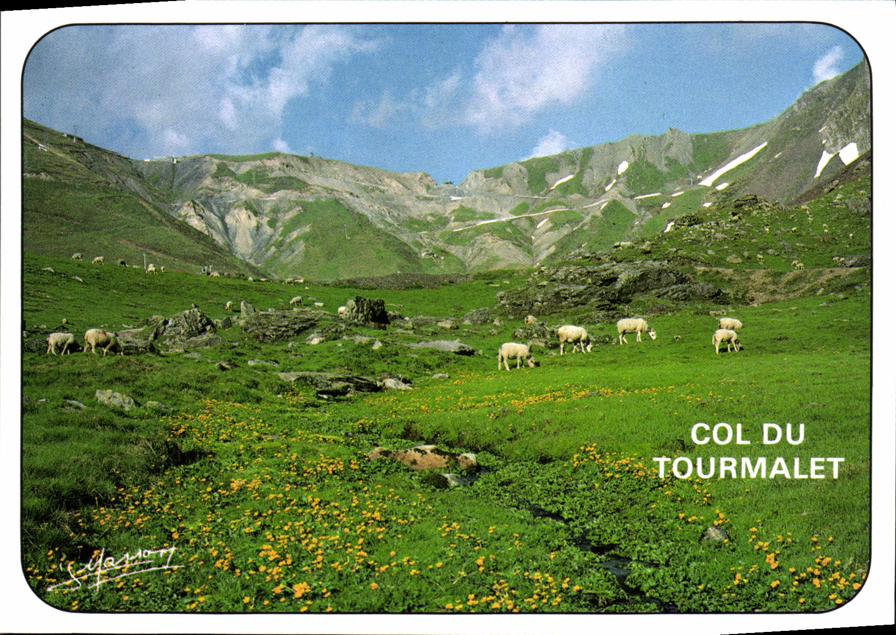 Col du Tourmalet — vue panoramique avec moutons — Éditions J. Masson, Cauterets
