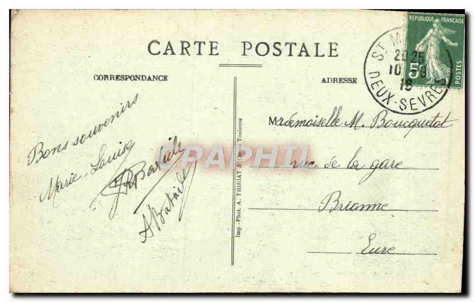 Saint-Maixent — Les Allées Vertes — J. Gaudin, édit., St-Maixent — Verso