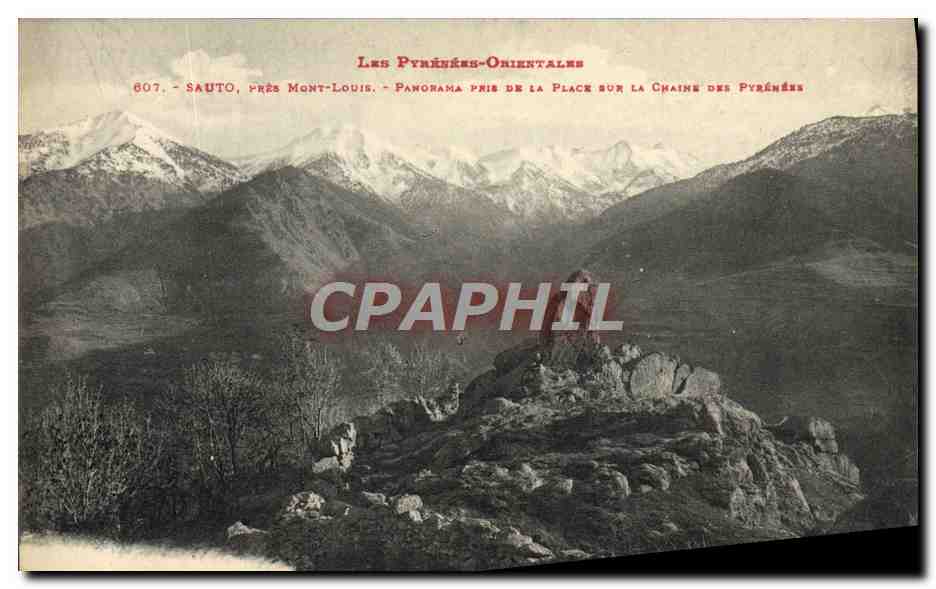 CPA Sauto Pres Mont Louis Panorama pris de la place sur la chaine des Pyrenees