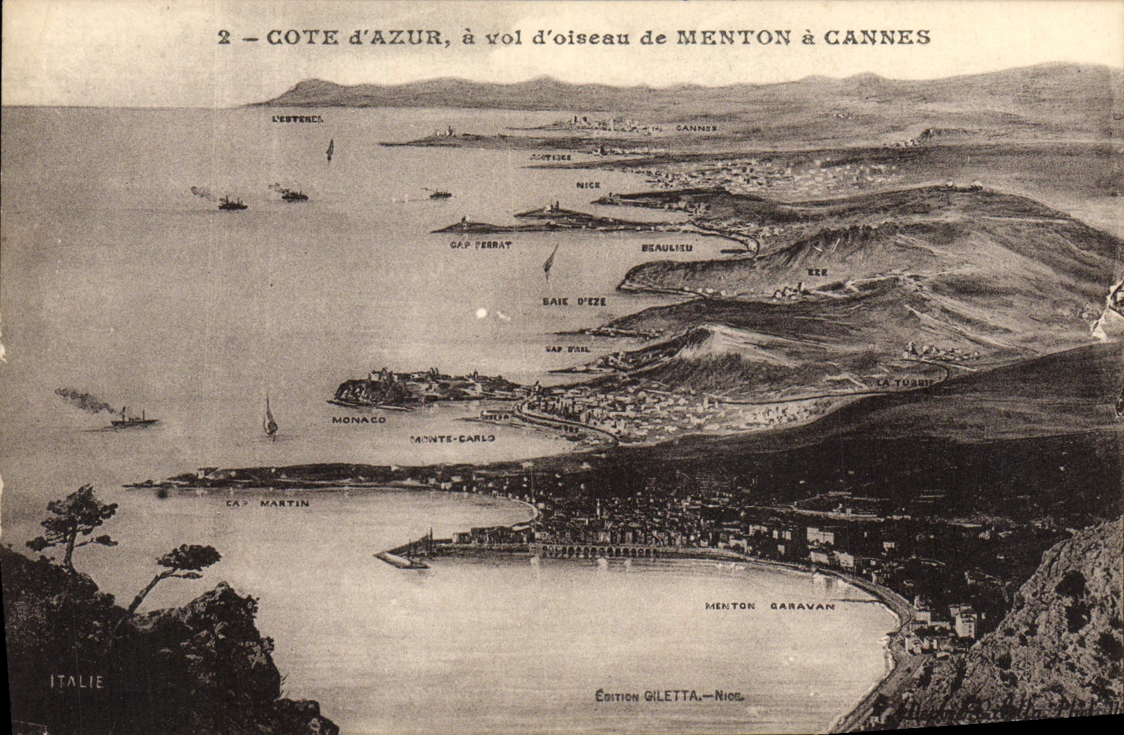 CPA Cote D'Azur A Vol D'Oiseau De Menton A Cannes