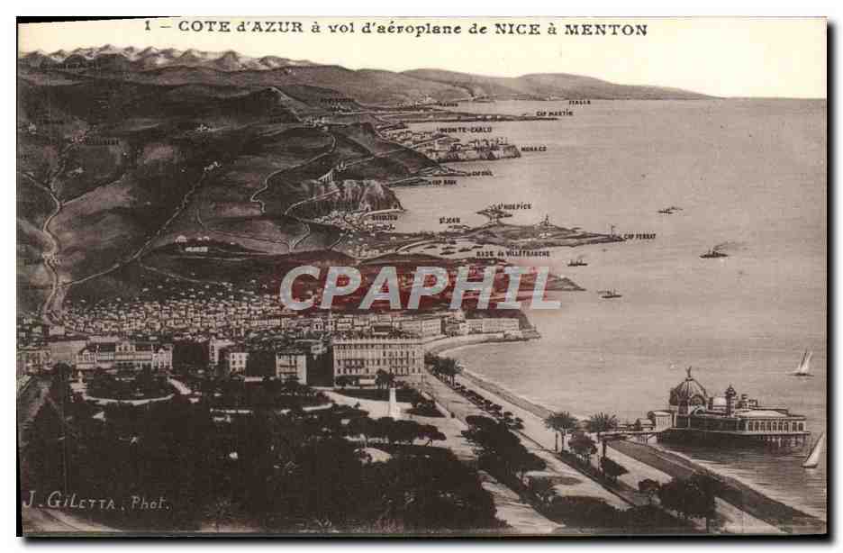 CPA Cote d'azur a vol d'aeroplane de Nice a Menton