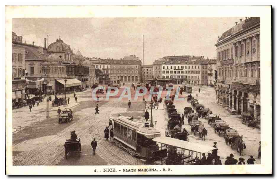 CPA Nice Plage Massena Tramway