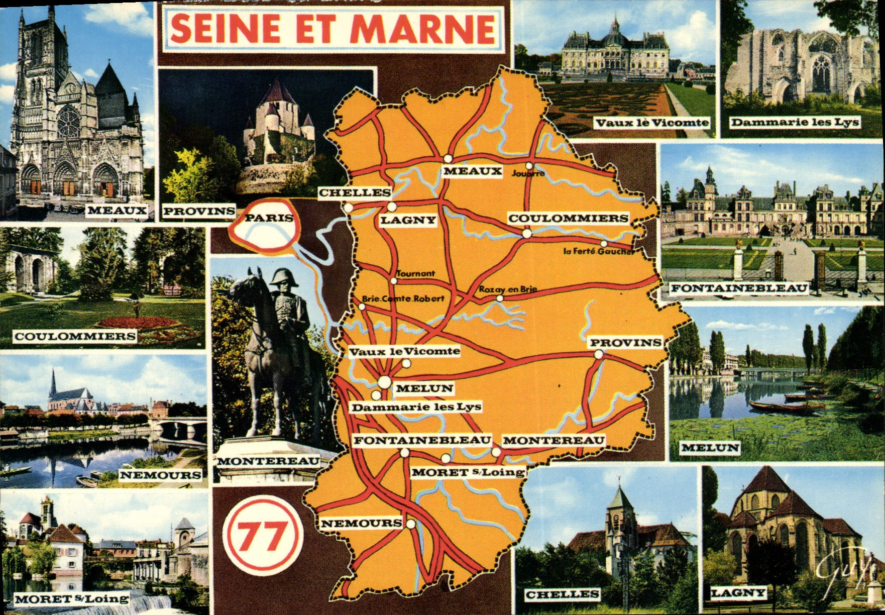 Seine-et-Marne — Carte postale panoramique avec carte et sites — Éditions GUY