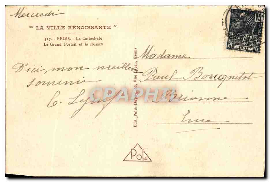 CPA Reims La Cathedrale Le Grand Portail et la Rosace — Rückseite
