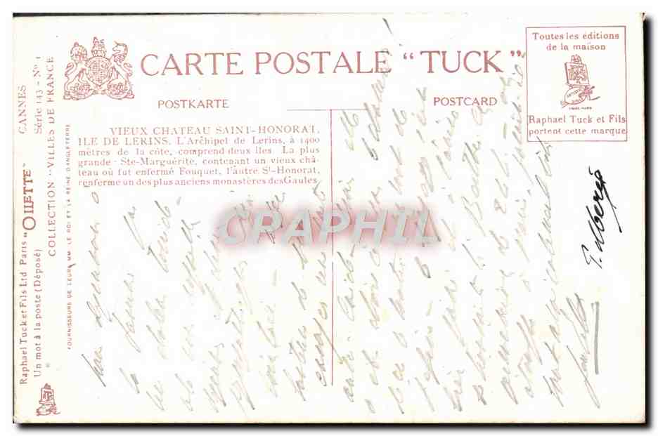 CPA Cannes Vieux Chateau Saint Honorat Ile de Lerins — Verso