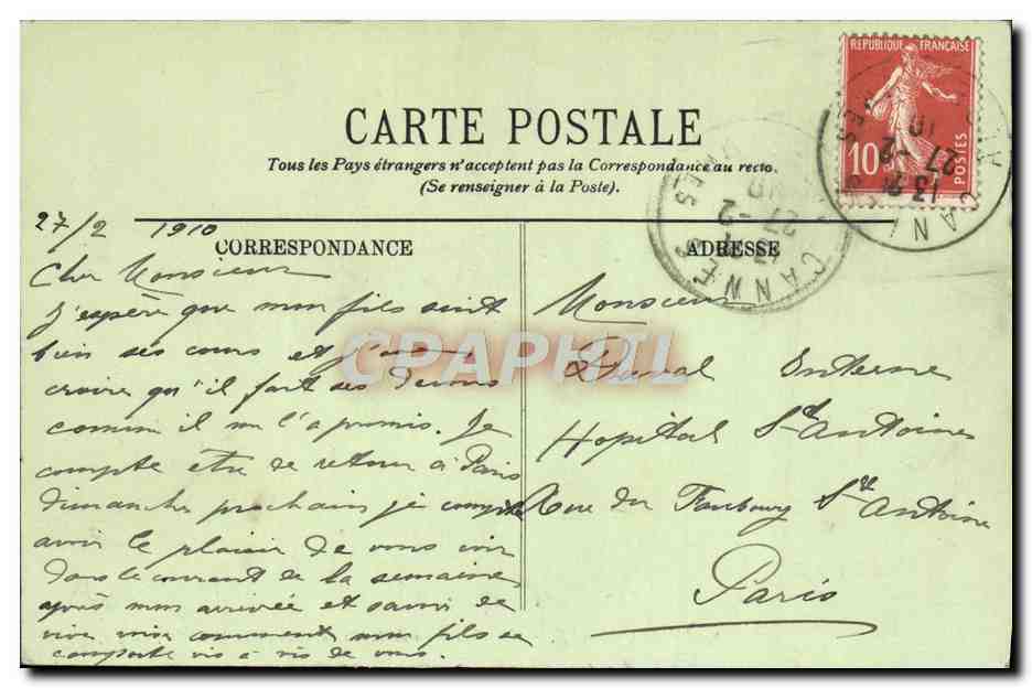 CPA Cannes Le Casino Vu de la Promenade de la Croisette — Verso