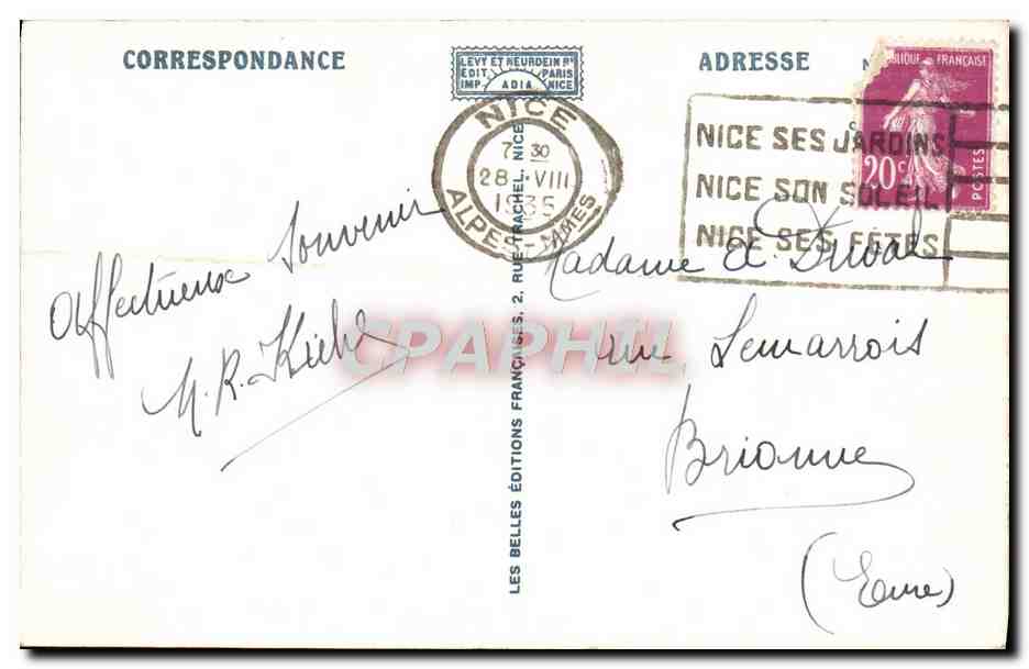 CPA Nice Le Jardin Albert 1er et le Palais de la jetee — Rückseite