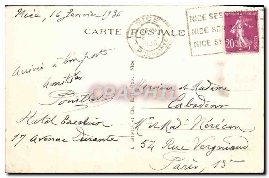 CPA Nice Entree de la Promenade des Anglais — Verso