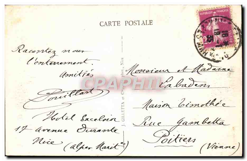 CPA Nice Promenade des Anglais — Verso