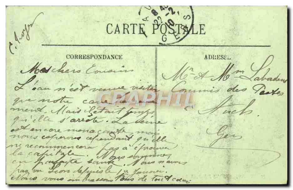 CPA Inondations de Paris Janvier 1910 La chambre des deputes — Rückseite