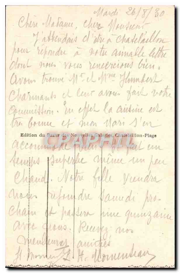 CPA Chatelaillon Les Rochers d'Angoulins — Rückseite
