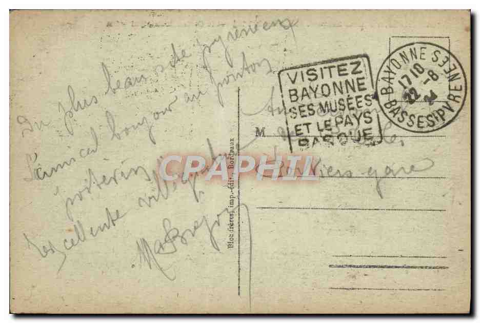 CPA Biarritz La Grande Plage et le Casino Municipal — Verso