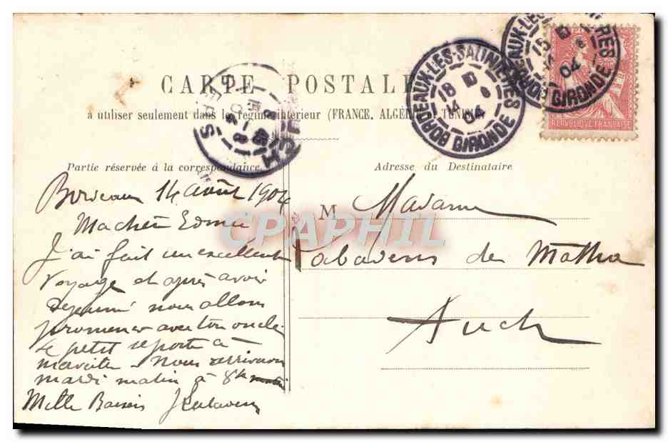 CPA Bordeaux Pont de Pierre Tramway — Verso