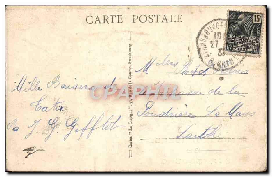 CPA Mille Baisers De Strasbourg — Rückseite