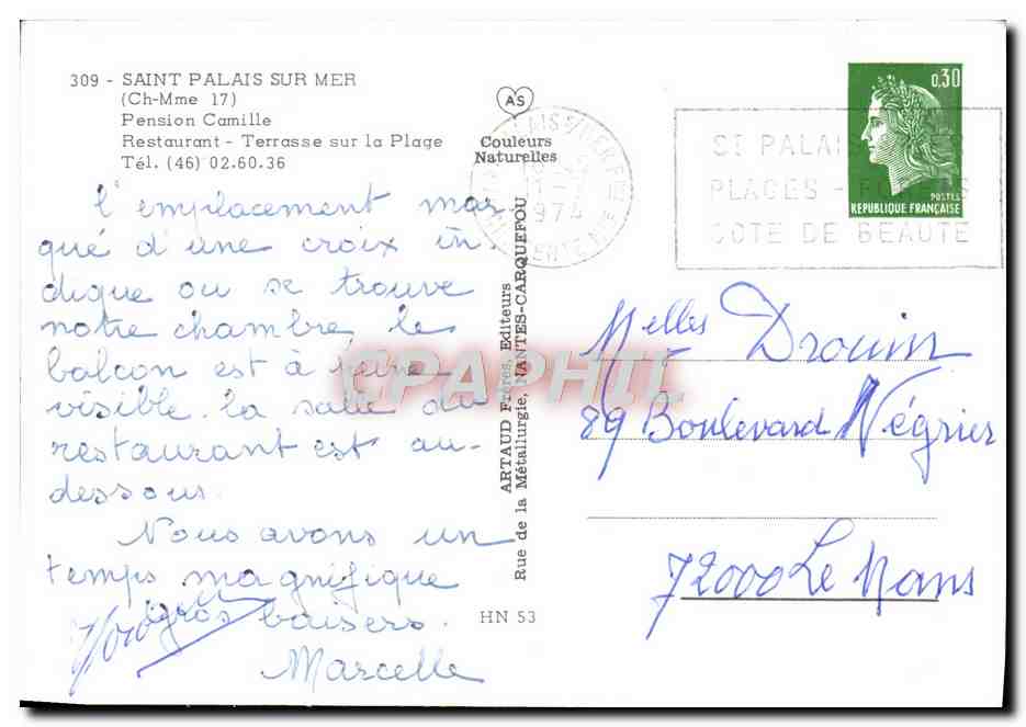 CPM Saint Palais Sur Mer Pension Camille Restaurant Terrasse sur la plage  — Back