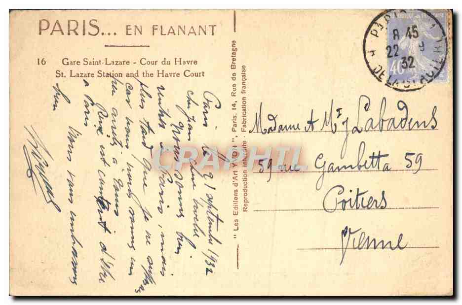 CPA Paris Gare Saint Lazare Cour du Havre Tramway — Rückseite