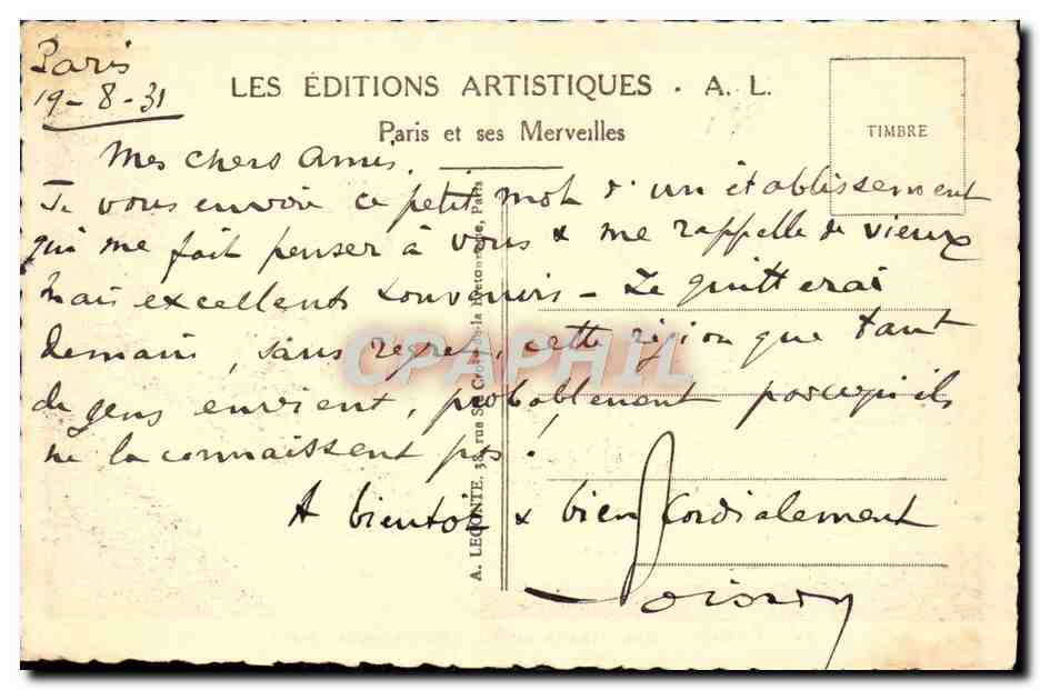 CPA Paris Notre Dame Chimeres — Verso