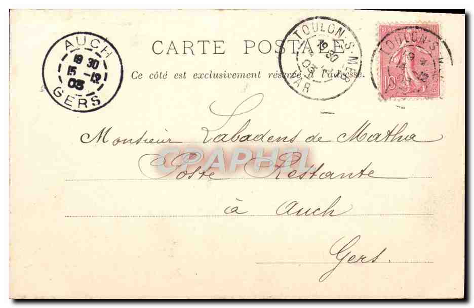 CPA Toulon Le Mess des Officiers Militaria — Verso