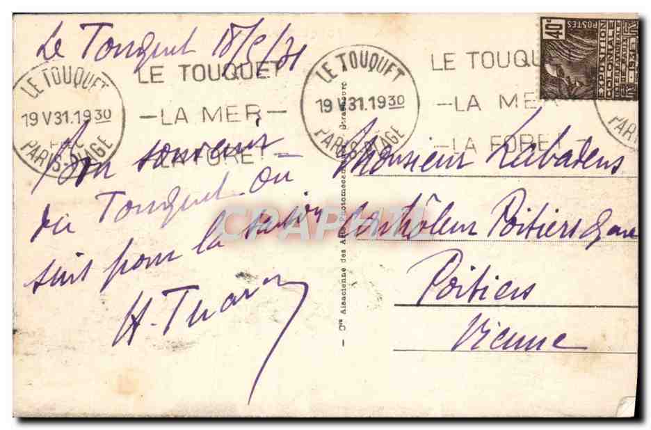 CPA Le Touquet Paris Plage La Digue Promenade — Rückseite