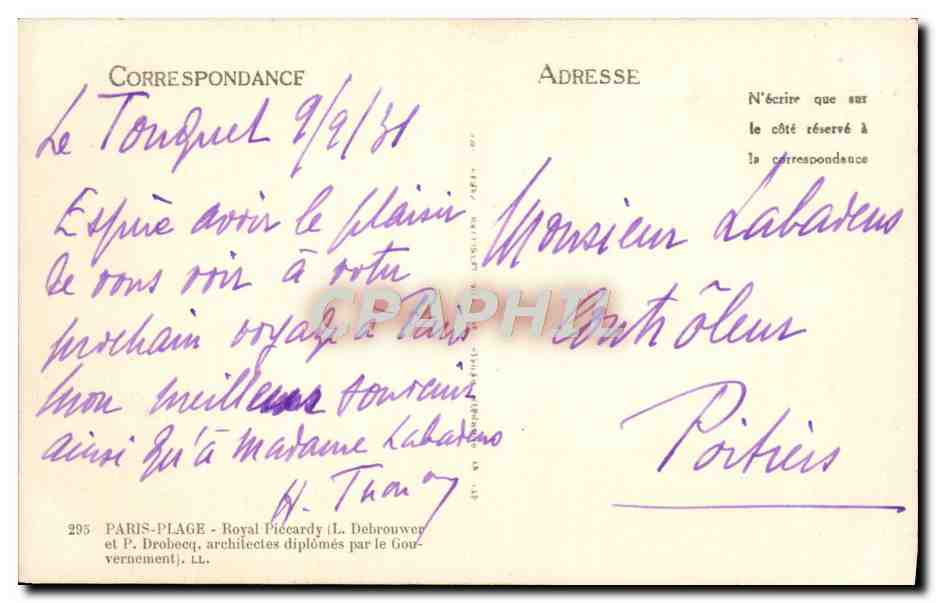 CPA Le Touquet Paris Plage Royal Picardy — Rückseite