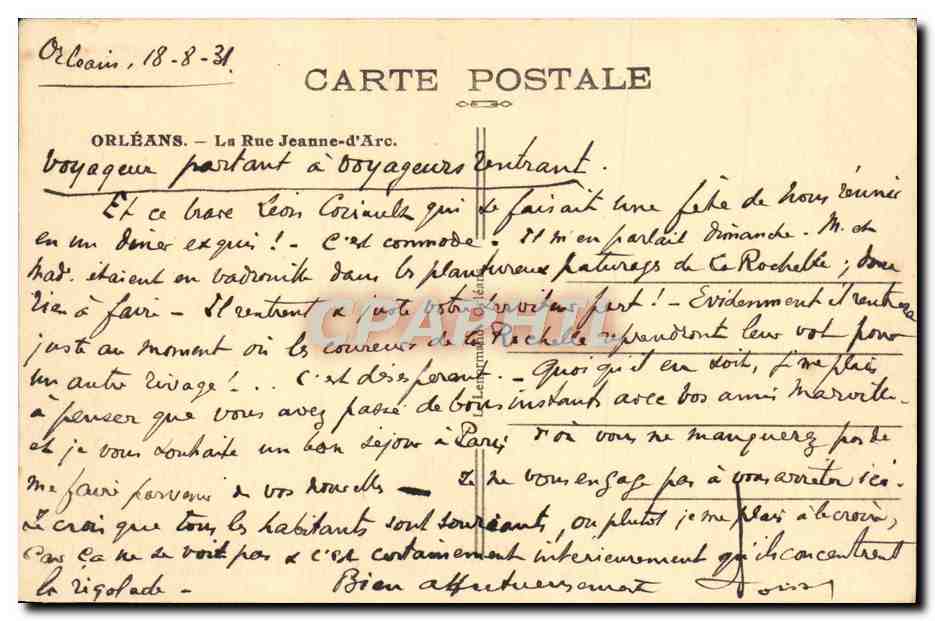 CPA Orleans La rue Jeanne d'Arc — Verso