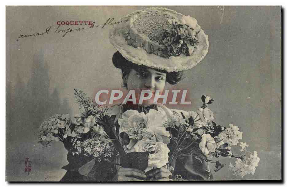 Frau mit kunstvoll geschmücktem Hut — Coquette — Verlag A. Lemaire, n° 104