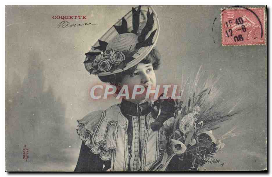 Jeune femme en chapeau orné — Coquette — éditeur Coquette, n° 4