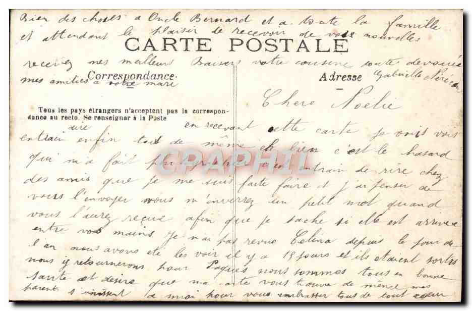 CARTE PHOTOFemme Gabrielle Nerican  — Rückseite