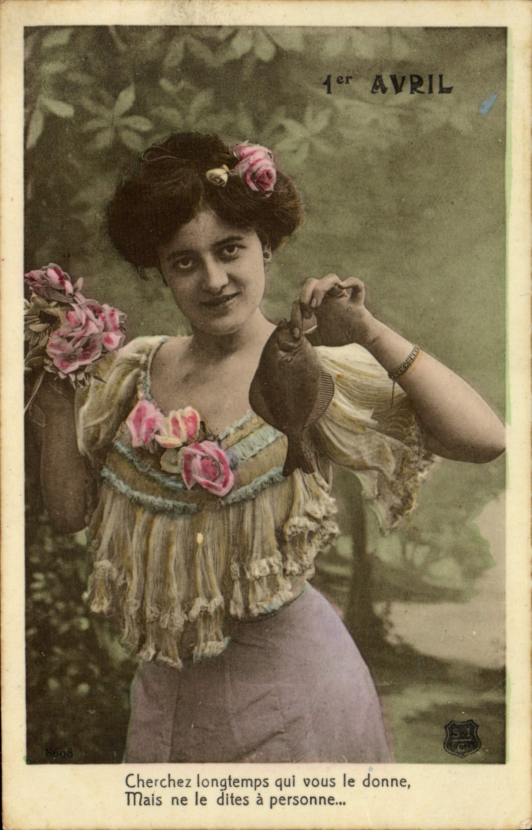 Femme avec poisson — 1er AVRIL — éditeur S.I.G. n° 8608 - Recto