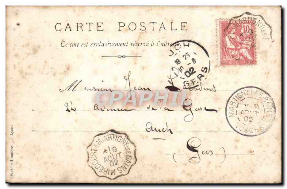 Portrait d'une femme — carte postale avec message manuscrit — Société Lumières, Lyon — Verso