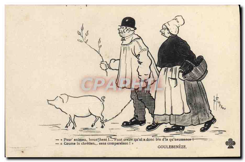 CPA Fantaisie Goulebeneze Cochon Porc