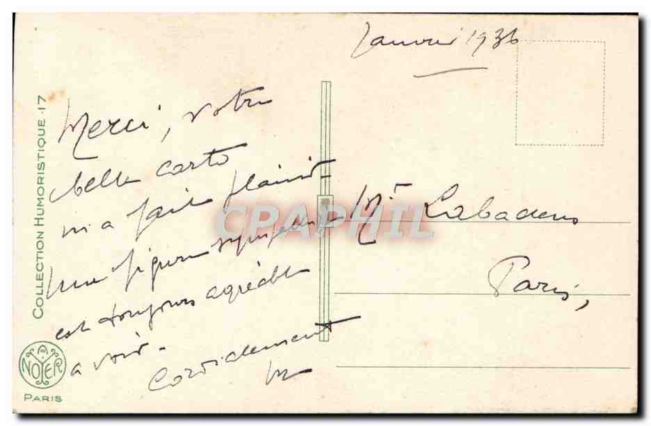 Scène de nuit dans une chambre — dessin de Jani — éditeur Noër, Paris — Rückseite
